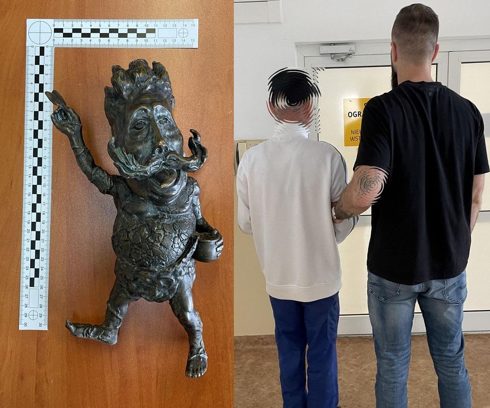 Strażnik Żywiołów nie wyjechał z Tarnowa! Maszkaronem „zaopiekował się” 48-letni recydywista. Policja odzyskała skradzioną rzeźbę