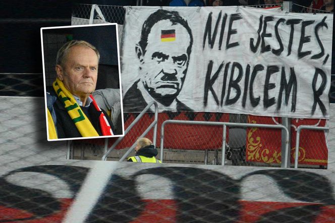 Skandaliczny transparent uderzył w Donalda Tuska. Kibice nie mieli litości na meczu Litwa - Polska