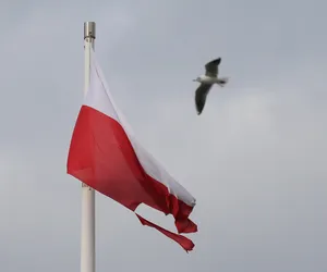 Postrzępiona flaga łopotała na rondem „Radosława”. Rozdarł ją wiatr