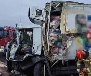 Czołowe zderzenie ciężarówek w Trzcinicy. Kierowca zasnął za kierownicą 