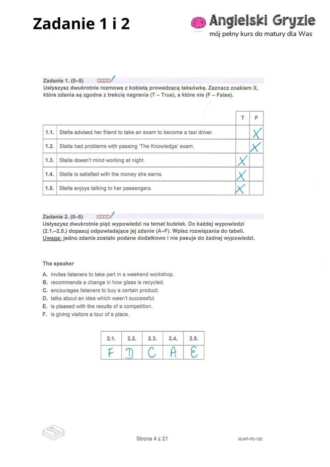 Matura 2024 - odpowiedzi angielski NOWA FORMUŁA - ZADANIE 1 i 2