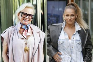 Szczuplutkie Joanna Liszowska i Katarzyna Figura kręcą się pod budynkiem TVN. Gapie nie mogli oderwać wzroku