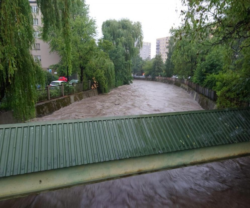 Powódź w Bielsku-Białej. Ulice zamienił się w rzeki. Zalane auta i posesje 