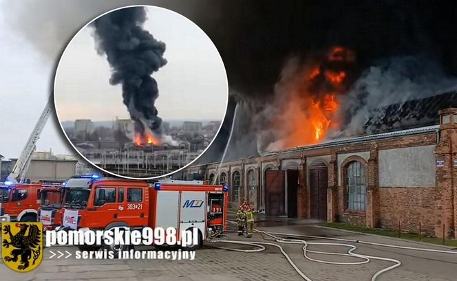 Potężny pożar zabytkowej hali w Gdańsku. Wielka chmura dymu w mieście