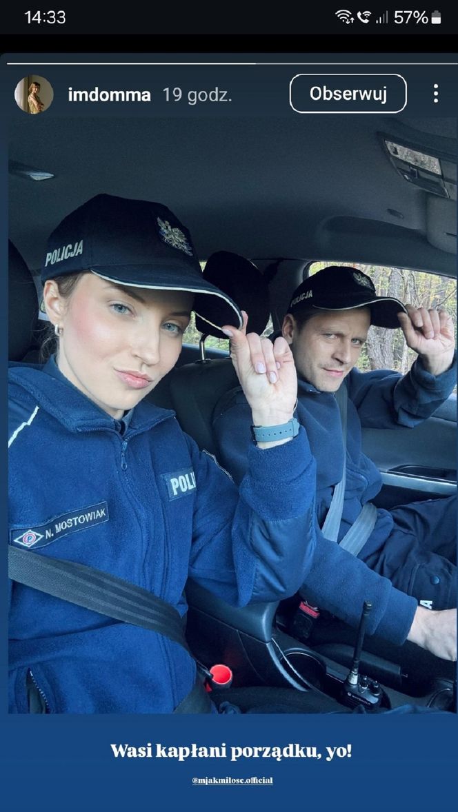 M jak miłość nowy sezon po wakacjach 2025. Adam Karski (Patryk Szwichtenberg), Natalka (Dominika Suchecka) na planie