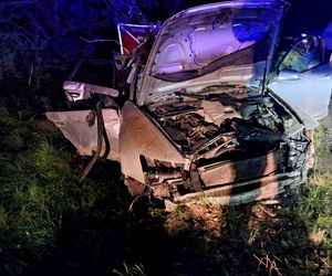 Tragiczny wypadek pod Ostrowią Mazowiecką. Audi huknęło w przepust, z auta wypadli dwaj mężczyźni