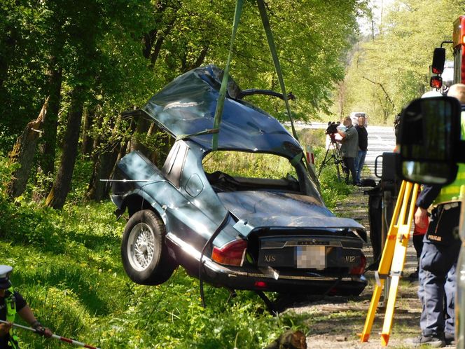 Tragiczny początek majówki na Mazowszu. Nie żyją dwie osoby. Jaguar uderzył w drzewo 