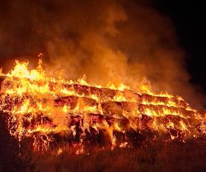 ​Pożar na Ostroroga w Lesznie. Spaliło się 600 balotów słomy 
