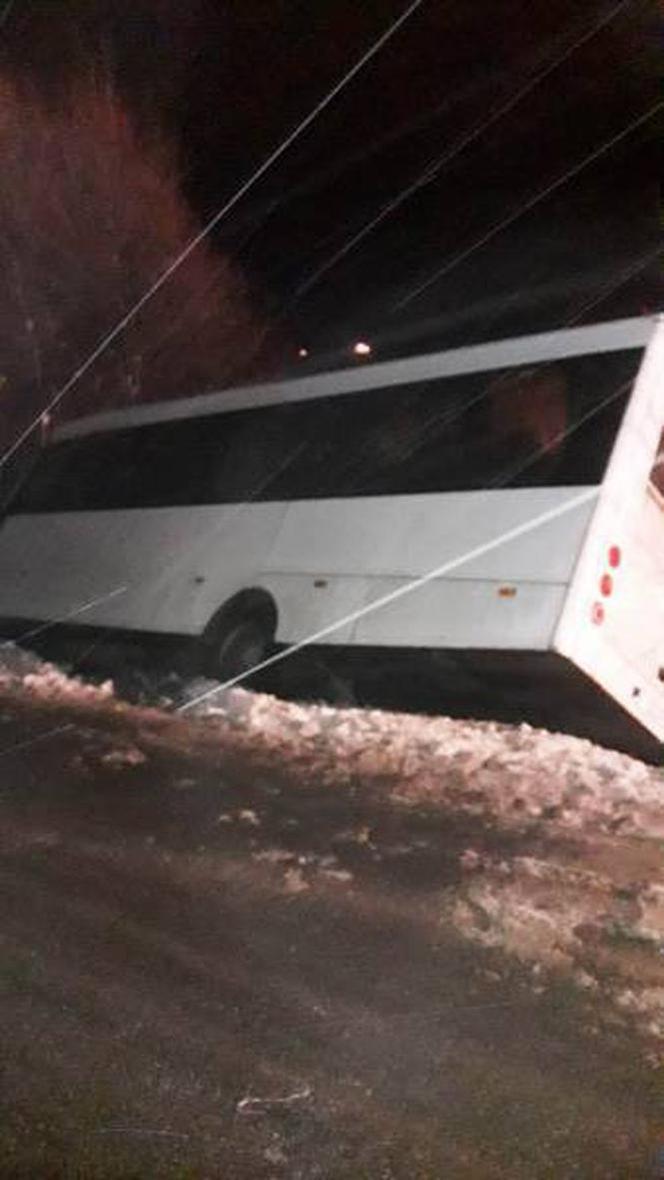 Bus wpadł do rowu i uwięził 8 pasażerów! Musieli wyskakiwać przez okno! 