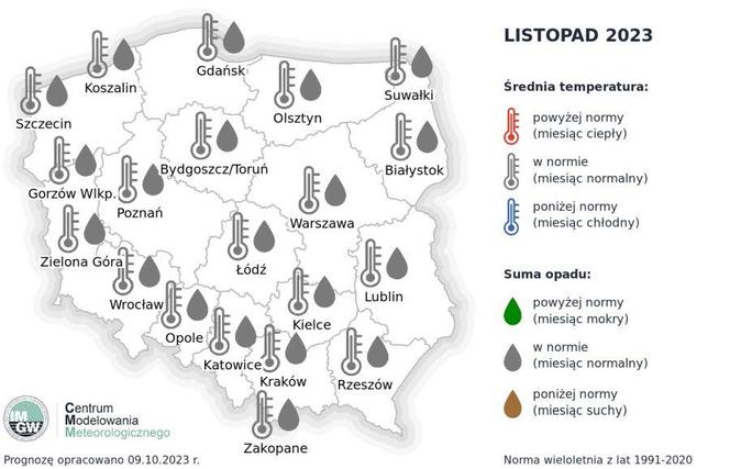 Prognoza IMGW na listopad 2023 r.