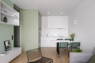 Małe mieszkanie w rozbielonej zieleni