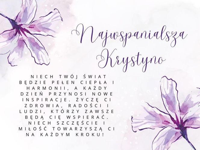 Kartka z życzeniami na imieniny Krystyny