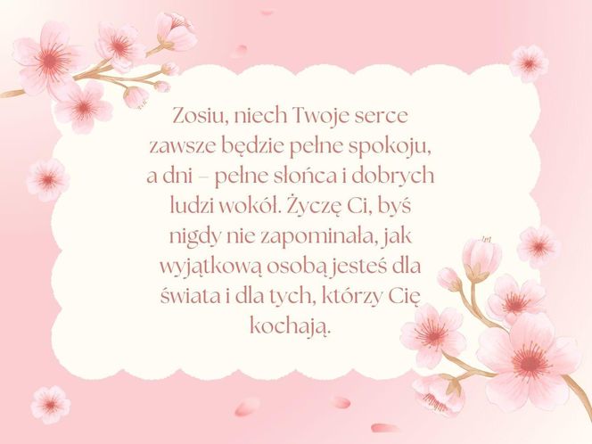 Kartka z życzeniami na imieniny Zosi