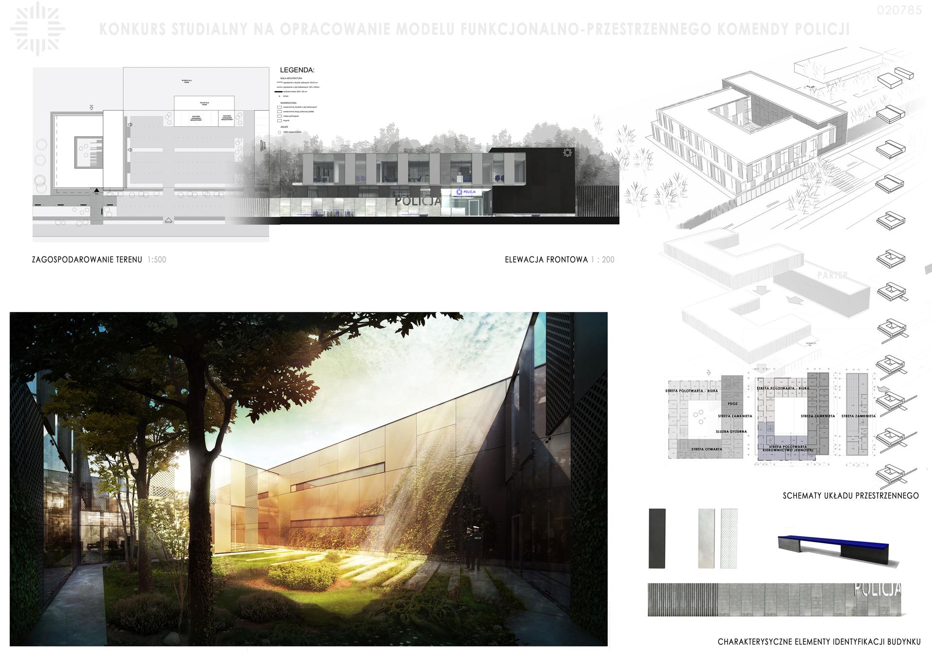 Elementy identyfikacji, zagospodarowanie terenu, elewacja budynku. Nagrodzony projekt pracowni RYDZYŃSKI WASIAK STAŃCZAK LEBELT Pracownia Architektoniczna Sp. z o.o