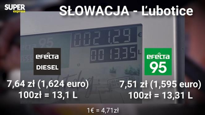 Ceny na stacji paliw Orlen w okolicach Preszowa na Słowacji