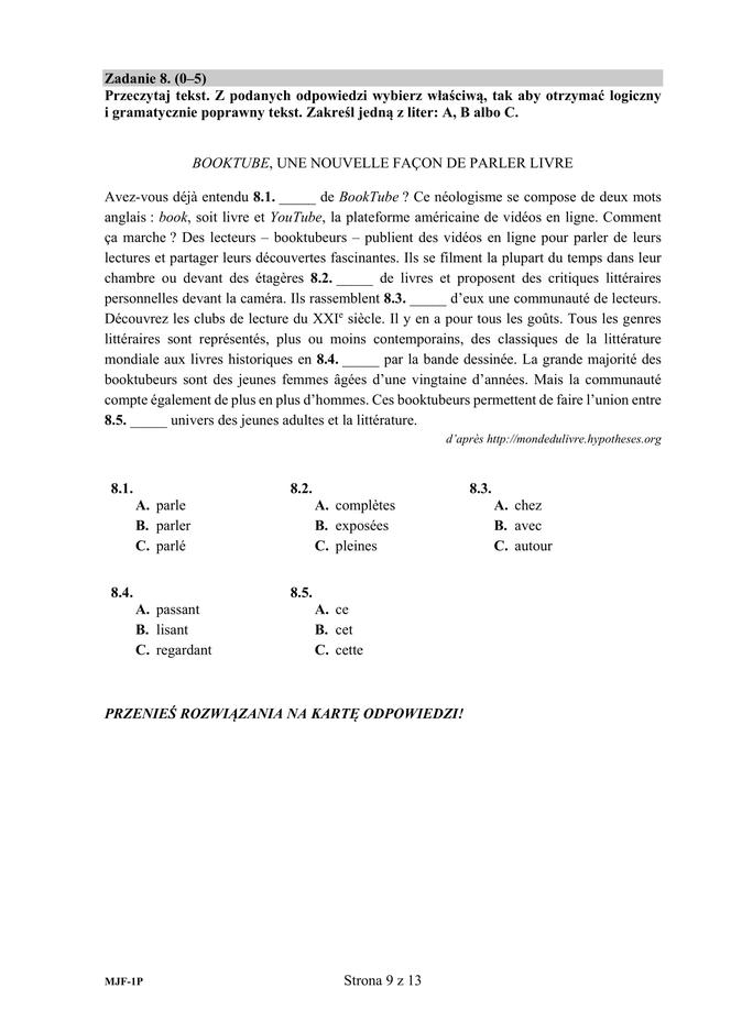 Matura 2020 język francuski [ARKUSZ CKE]