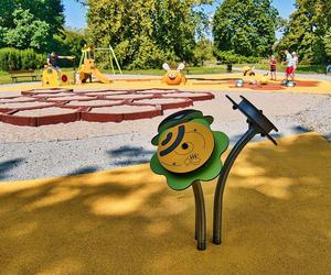 Pszczeli plac zabaw powstał w Bydgoszczy. Są tam gumowe pszczoły i piaskownica w plastrze miodu