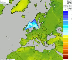 Tak daleko mogła dotrzeć chmura dymu z pożaru na przeróbce