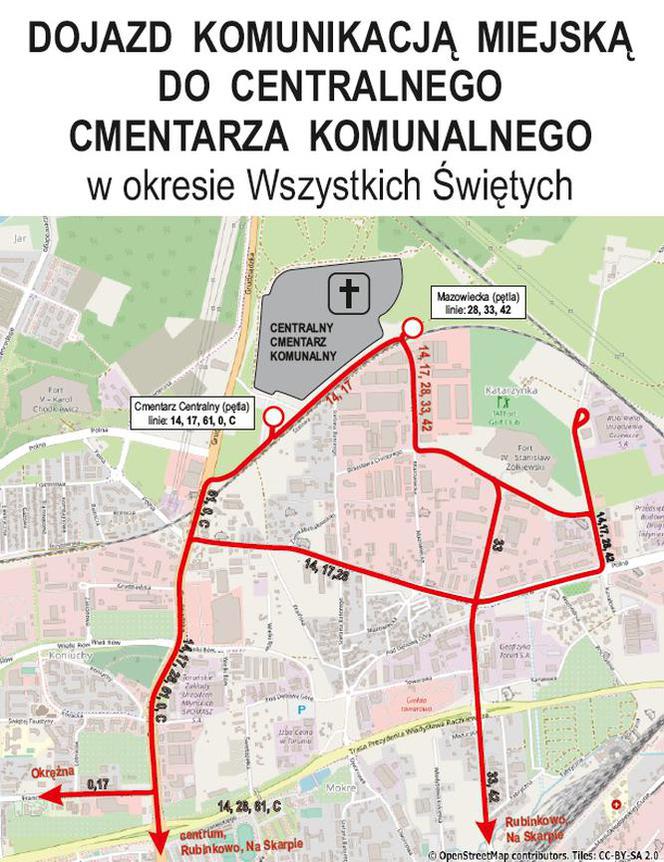 Komunikacja miejska na Wszystkich Świętych w Toruniu - jak dojechać na cmentarz? Zobacz mapę!