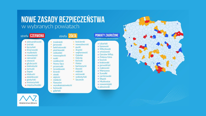 Nowy podział na strefy od 3.10. Iława w żółtej, powiaty ościenne w czerwonej i niebieskiej