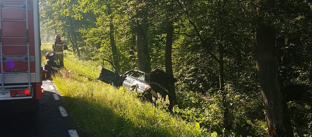 Kamieńczyk. Trzech ciężko rannych mężczyzn! Ich audi roztrzaskało się o drzewo na DK nr 62 [ZDJĘCIA]