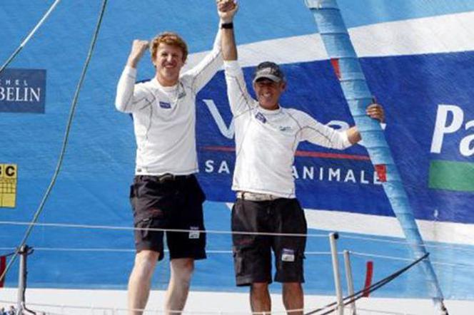 Zwycięzcy regat Barcelona World Race Jean-Pierre Dick i Loïck Peyron 