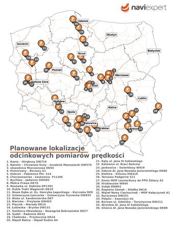 Mapa Odcinkowy pomiar prędkości w Polsce