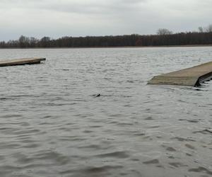 Plaża w Nowym Dębcu zalana