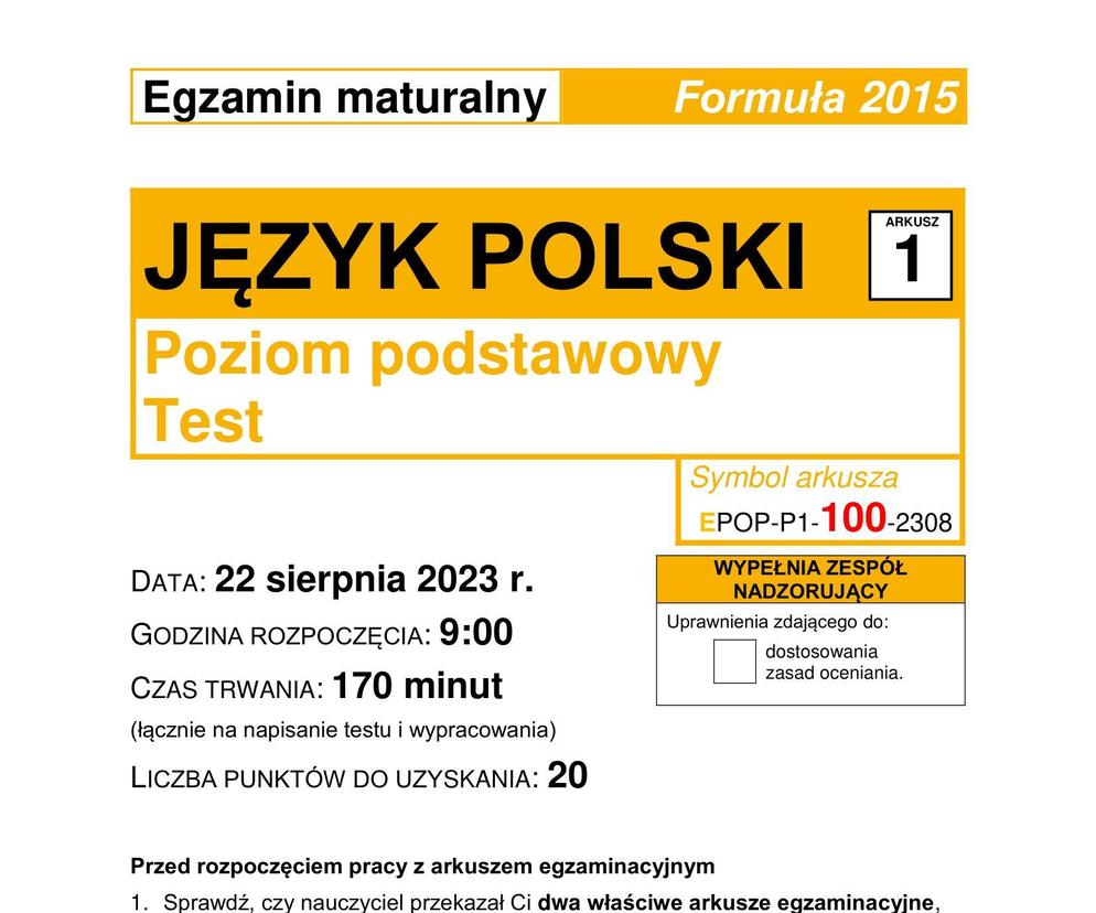 Matura poprawkowa 2023: polski. Formuła 2015
