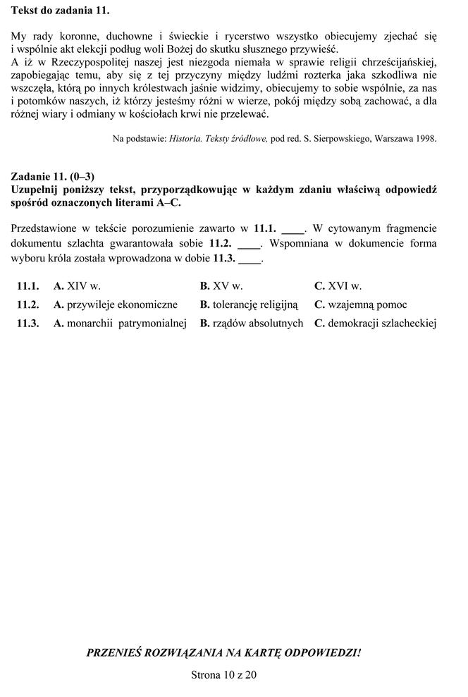 EGZAMIN GIMNAZJALNY 2013 HISTORIA, WOS - ARKUSZE, ODPOWIEDZI