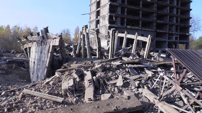 Wyburzanie Szkieletora w Sosnowcu