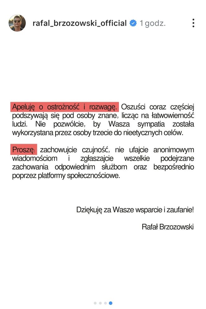 Rafał Brzozowski jest ofiarą stalkingu. Przestrzega swoich fanów i prosi o wzmożoną ostrożność.