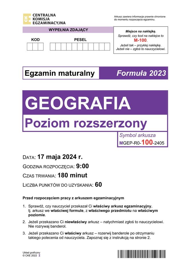 Matura rozszerzona geografia 2024 - ARKUSZE CKE