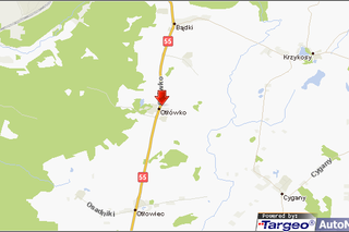 Wypadek na drodze krajowej 55: autobus PKP uderzył w drzewo