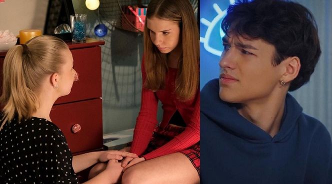 M jak miłość. Lenka (Olga Cybińska), Sara (Nadia Smyczek), Grzesiek (Borys Wiciński), 