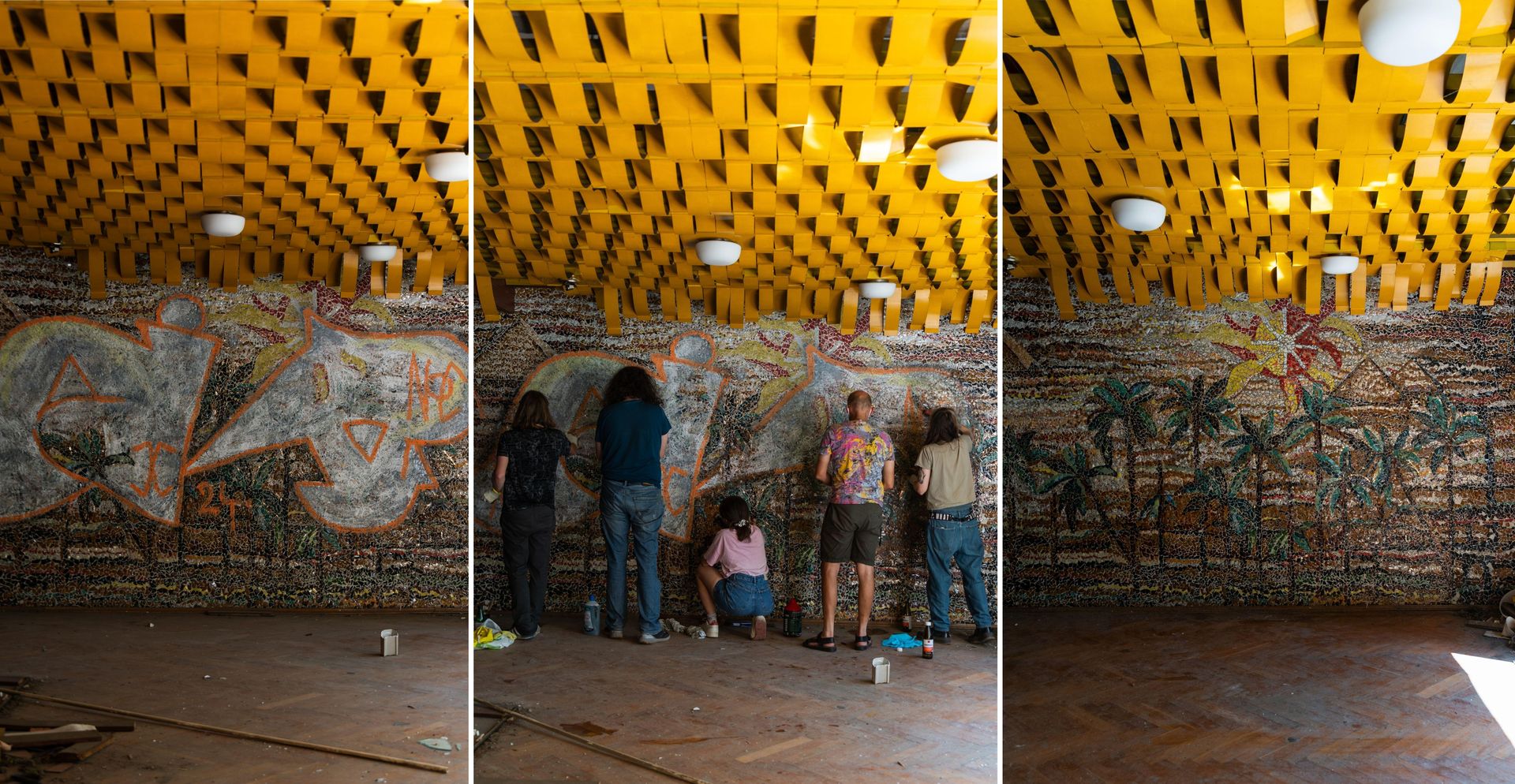 Mozaika w Kiekrzu przed i po