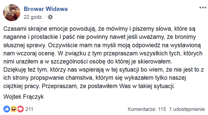 Browar Widawa przeprosiny