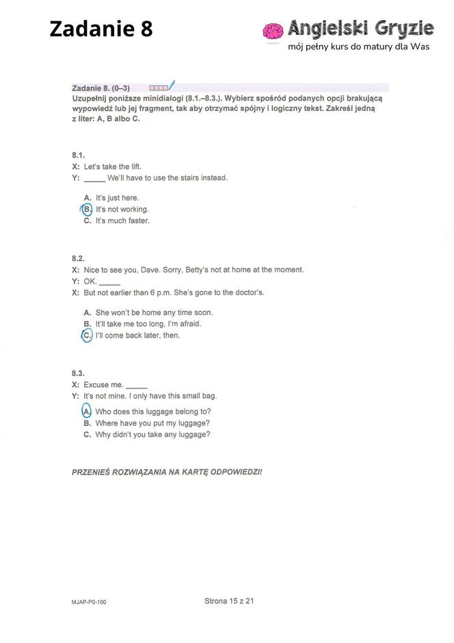 Matura 2024 - odpowiedzi angielski NOWA FORMUŁA - ZADANIE 1 i 2