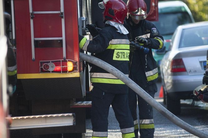 Pożar elewacji galerii handlowej w Płocku. Na miejsce ruszyli strażacy