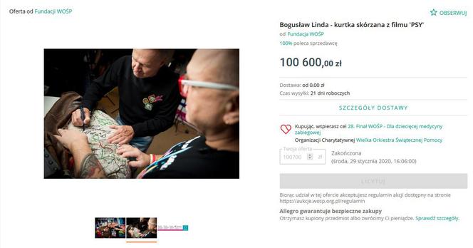 Kurtka Lindy poszła za 100 tyś zł. Aukcje WOŚP