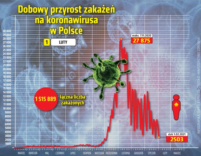 wirus Polska przyrost dzienny 1 2 2021
