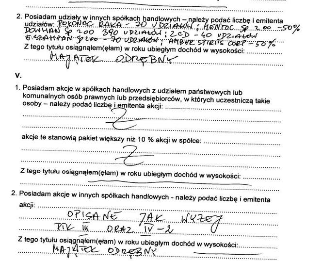 Fragment oświadczenia majątkowego