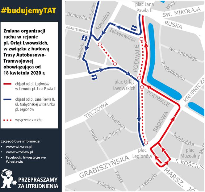 Zmiana organizacji ruchu w rejonie placu Orląt Lwowskich