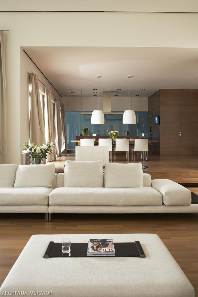 Biała sofa w salonie - wnętrze inspirujące