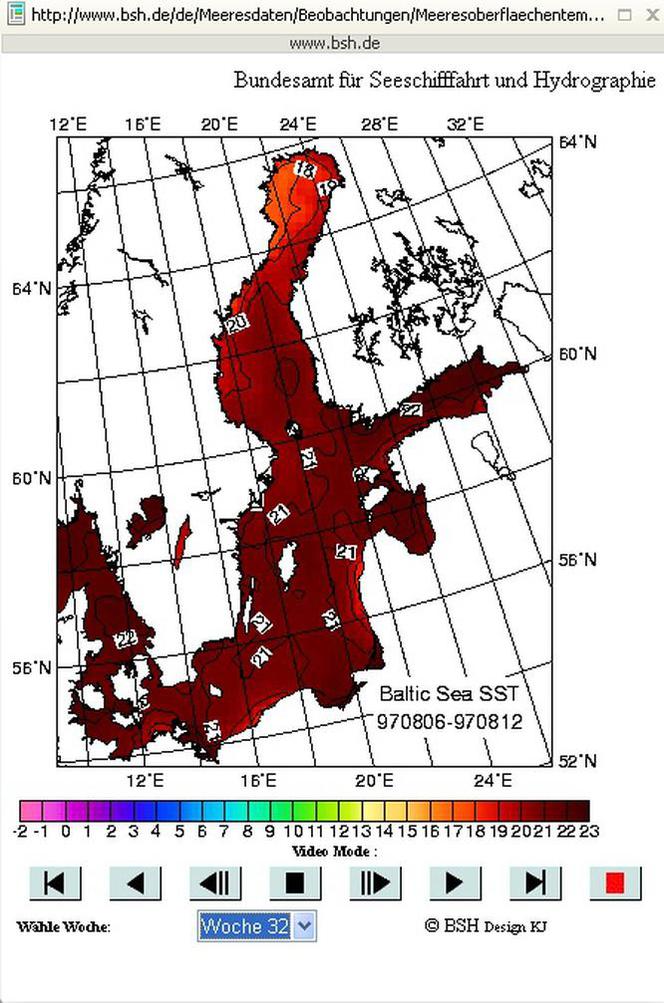 Temperatura Bałtyku w 2. tygodniu sierpnia 1997 roku