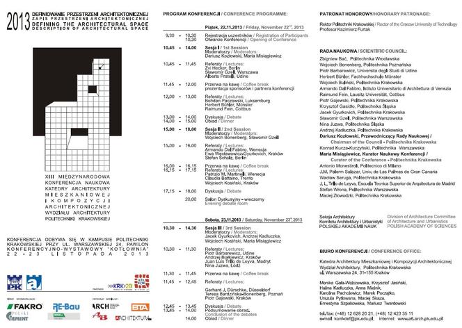 Definiowanie przestrzeni architektonicznej 2013 - program i informacje szczegółowe