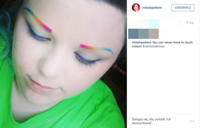 makijaż, tęczowe brwi, kolorowe brwi