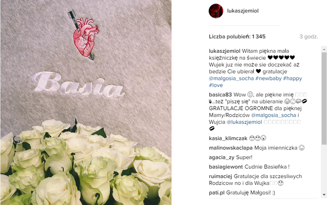 Małgorzata Socha urodziła, Łukasz Jemioł gratuluje przyjaciółce na Instagramie