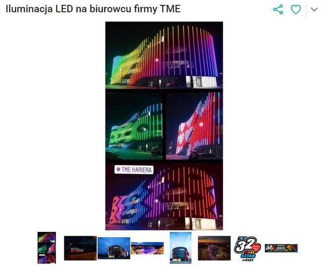 Iluminacja LED na biurowcu firmy TME