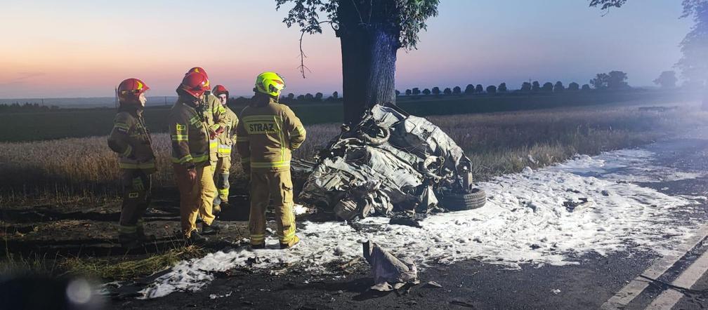 Auto uderzyło w drzewo i stanęło w płomieniach! Kierowca nie miał szans 